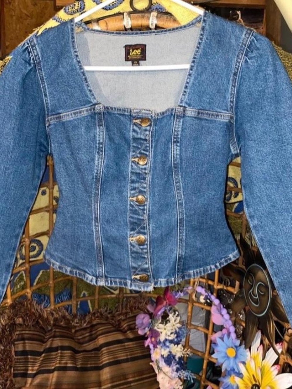 Lee Heritage Long Sleeve Square Neck Denim Corset Top Jacket Blue XS